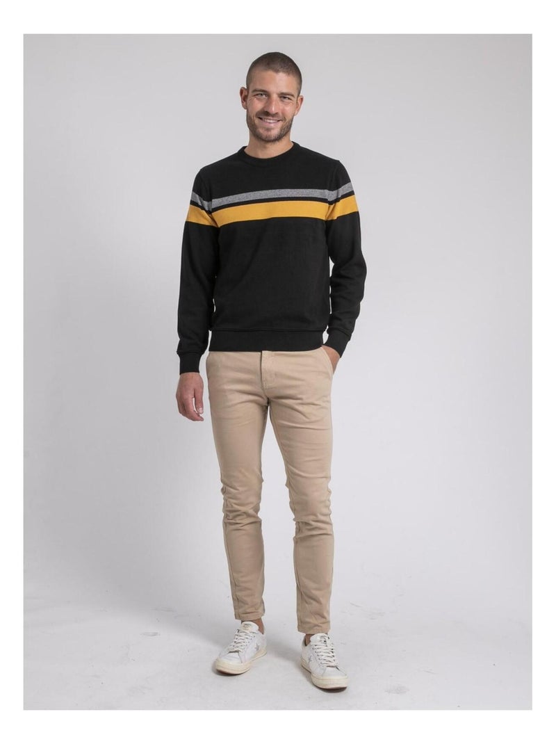 Pull col rond pur coton LORIMAKO Noir - Kiabi