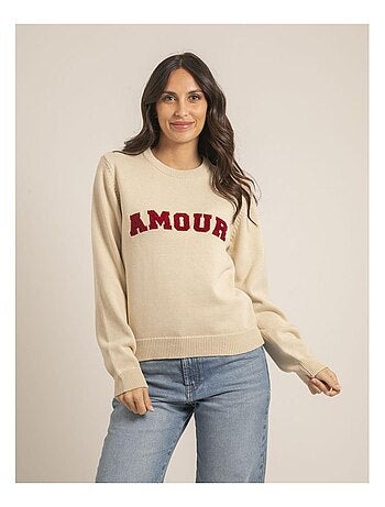 Pull col rond pur coton message KOURI
