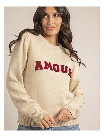 Pull col rond pur coton message KOURI