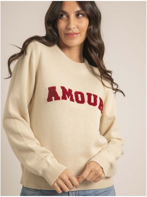 Pull col rond pur coton message KOURI - Kiabi