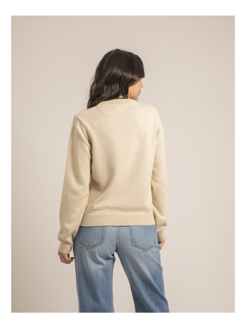 Pull col rond pur coton message KOURI Beige - Kiabi