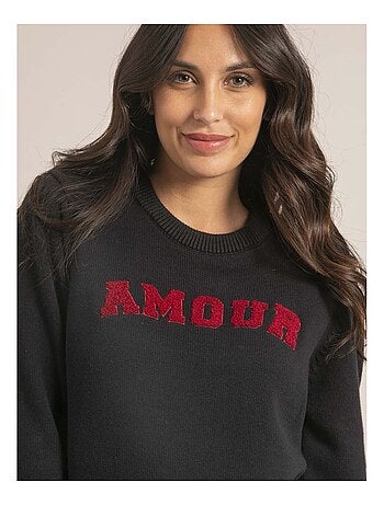 Pull col rond pur coton message KOURI