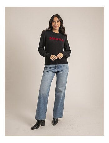 Pull col rond pur coton message KOURI