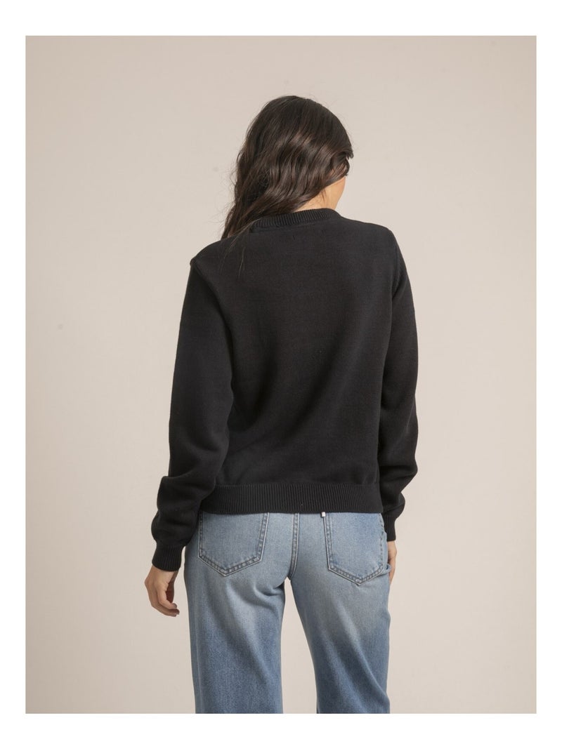 Pull col rond pur coton message KOURI Bleu marine - Kiabi