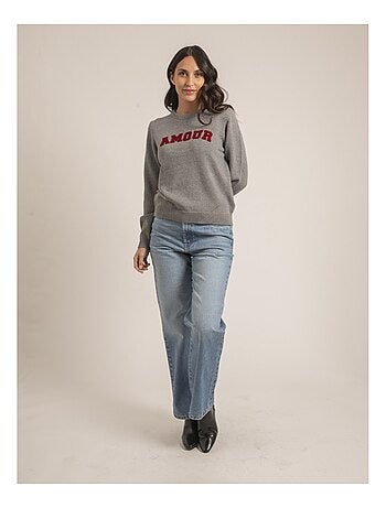 Pull col rond pur coton message KOURI