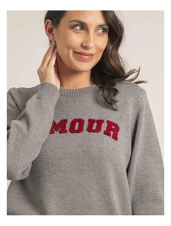 Pull col rond pur coton message KOURI