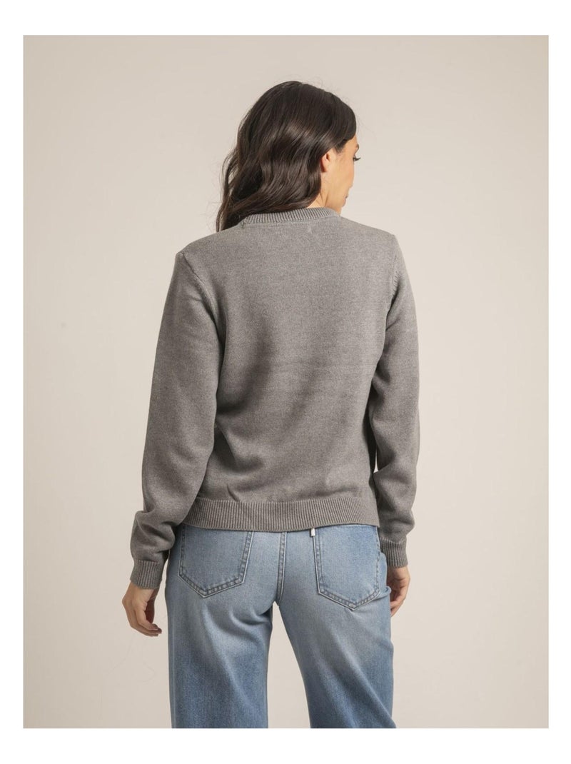 Pull col rond pur coton message KOURI Gris - Kiabi