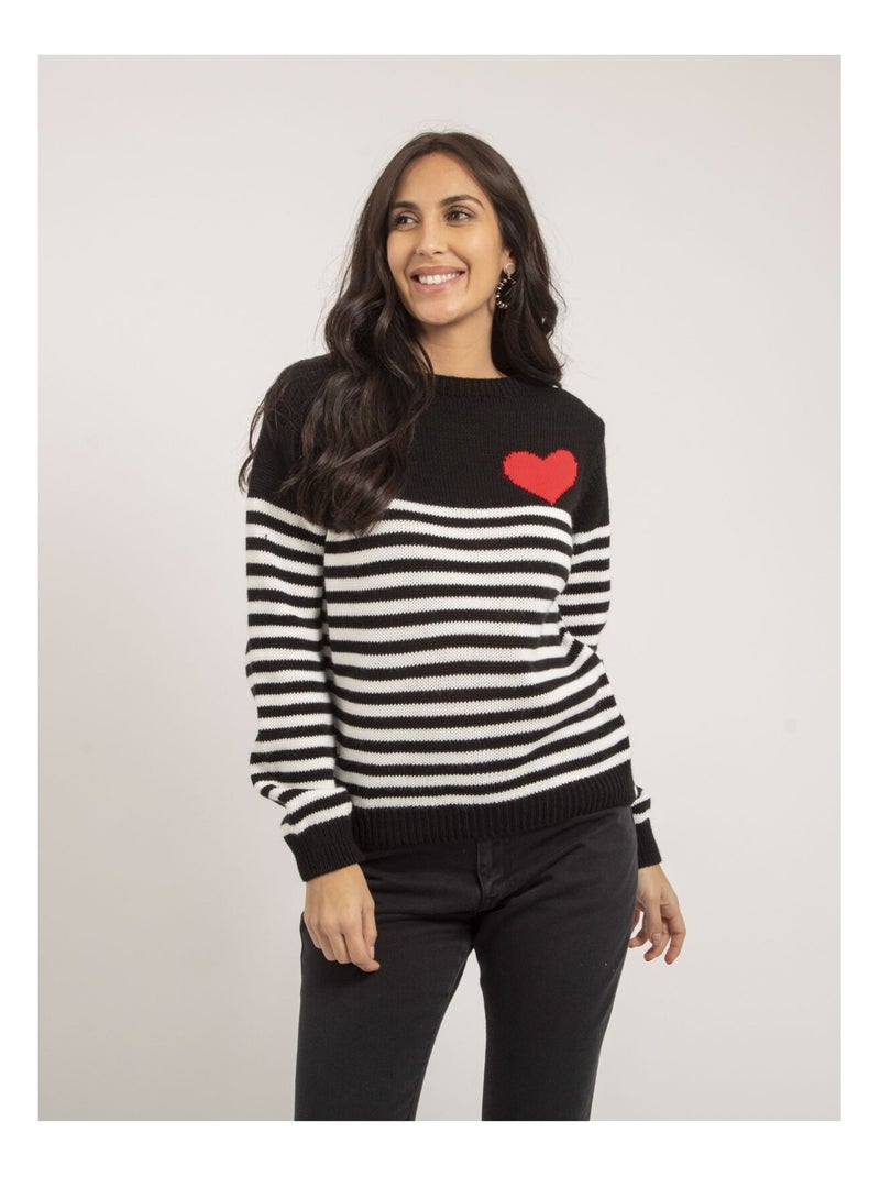 Pull col rond rayures KAROLE Noir - Kiabi