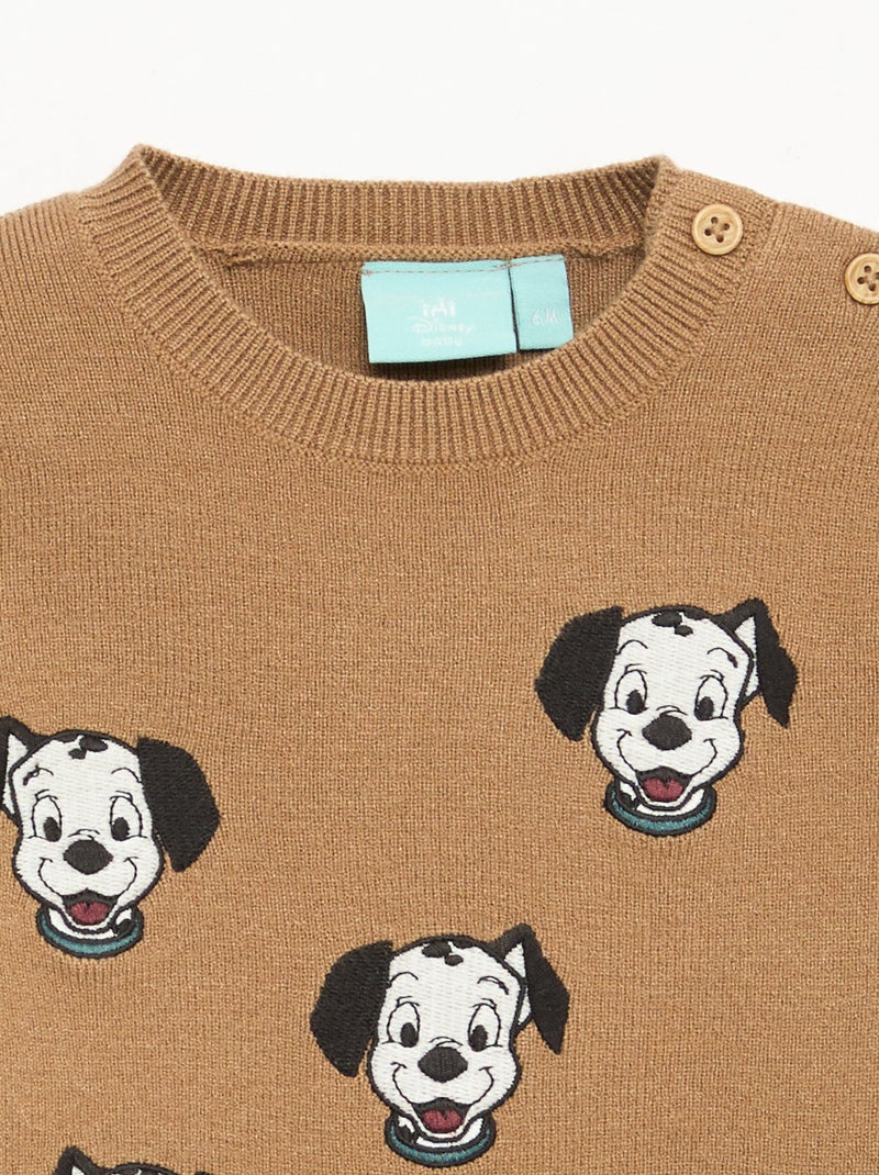 Pull col rond tricot 'Disney' 'Dalmatien' Beige - Kiabi