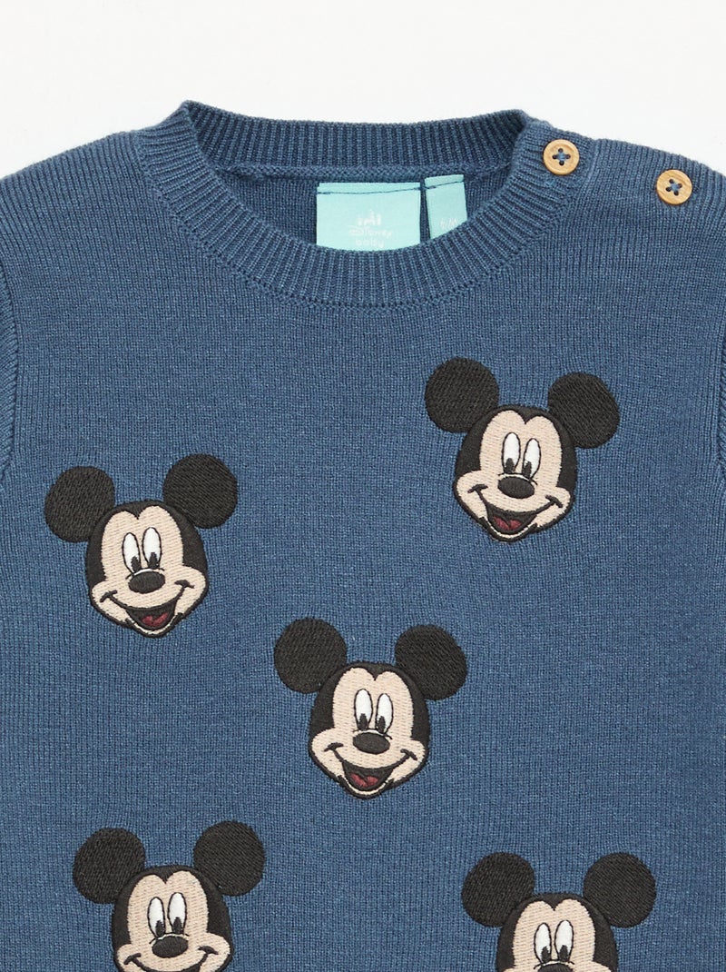 Pull col rond tricot 'Disney' 'Mickey' Bleu - Kiabi
