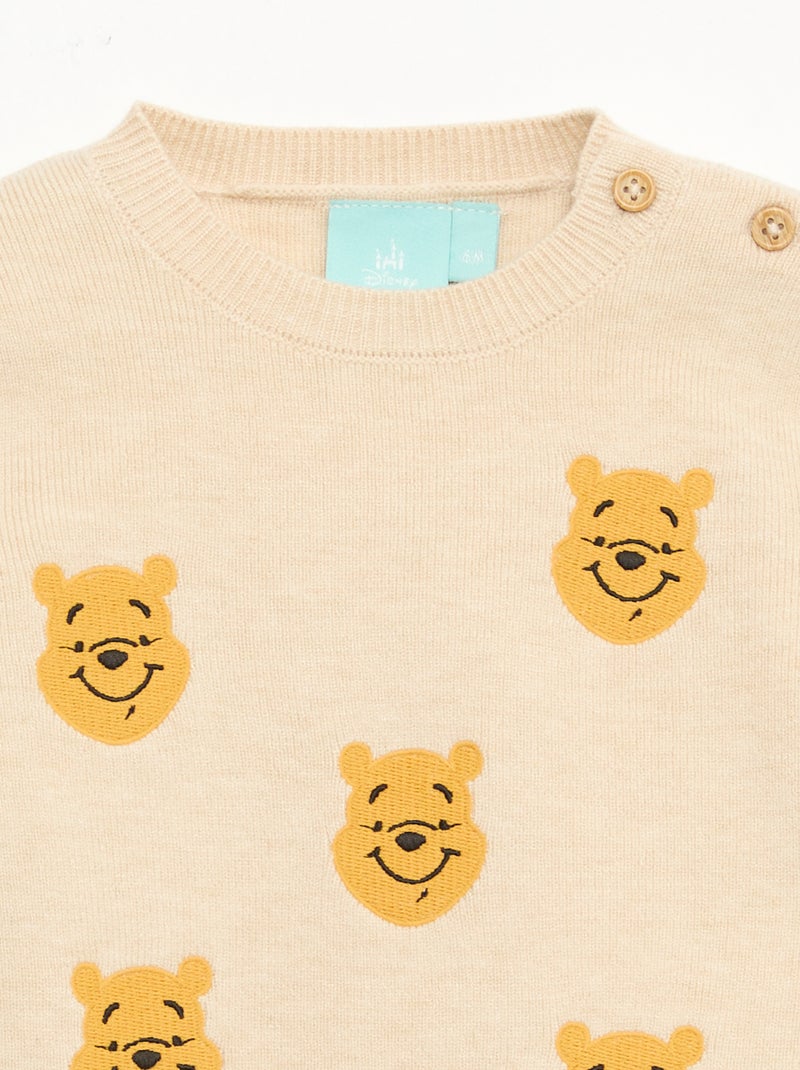 Pull col rond tricot 'Disney' 'Winnie' Beige - Kiabi