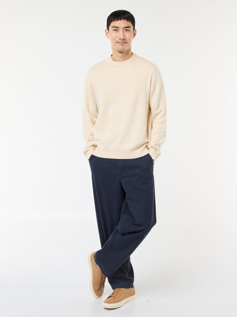 Pull col rond uni Blanc - Kiabi