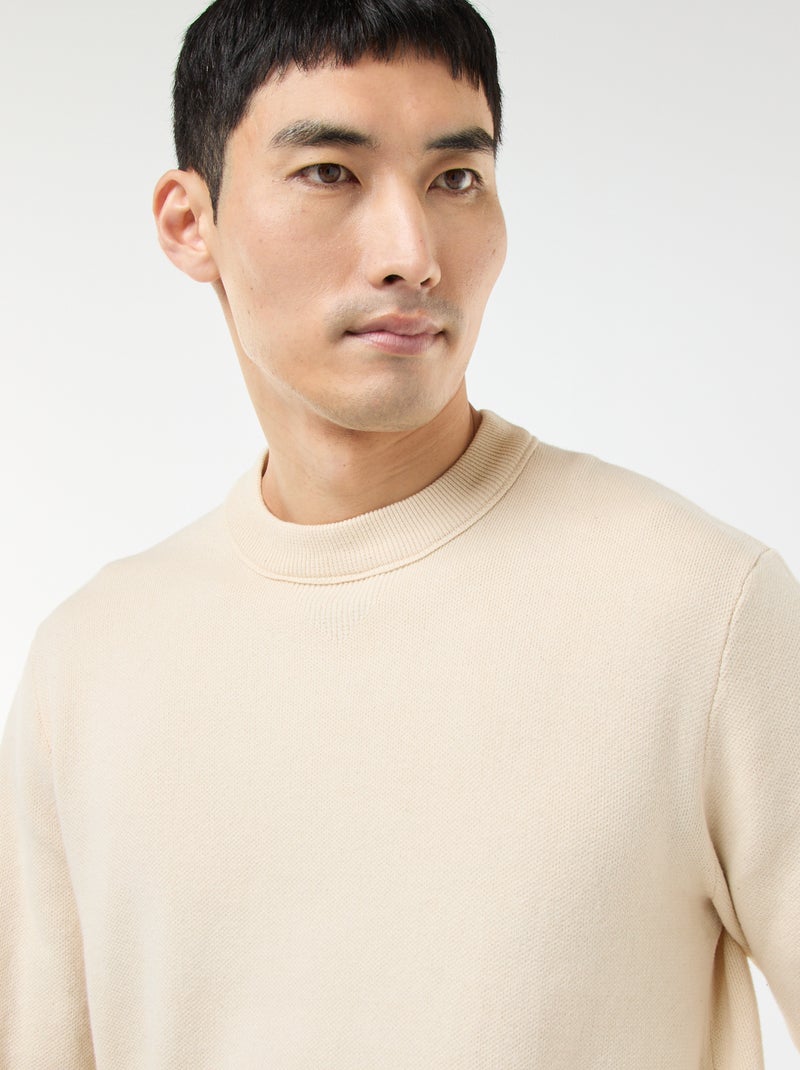 Pull col rond uni Blanc - Kiabi