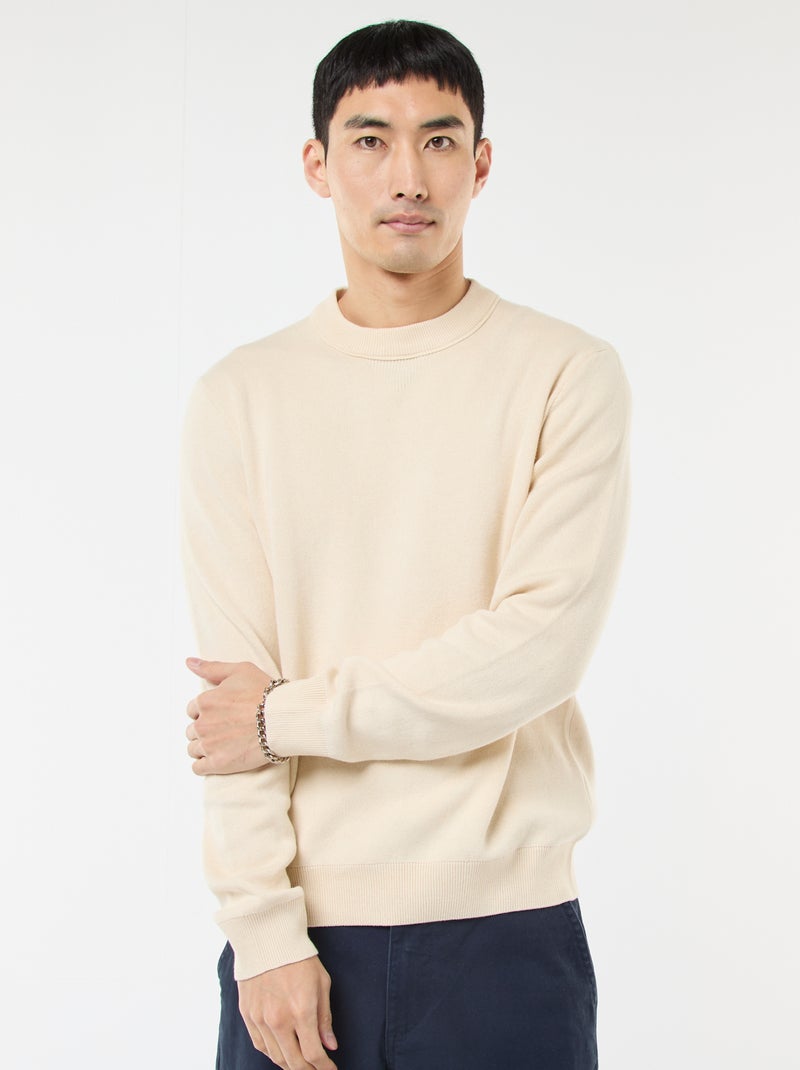 Pull col rond uni Blanc - Kiabi