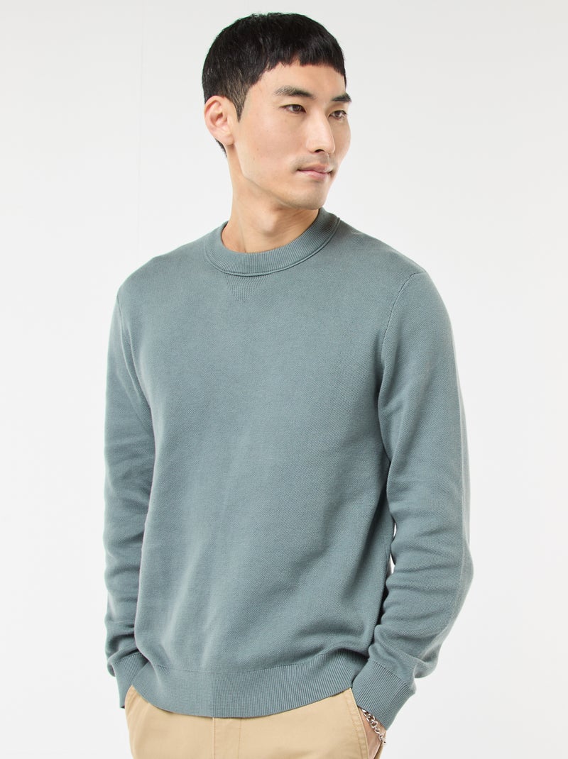 Pull col rond uni Bleu - Kiabi