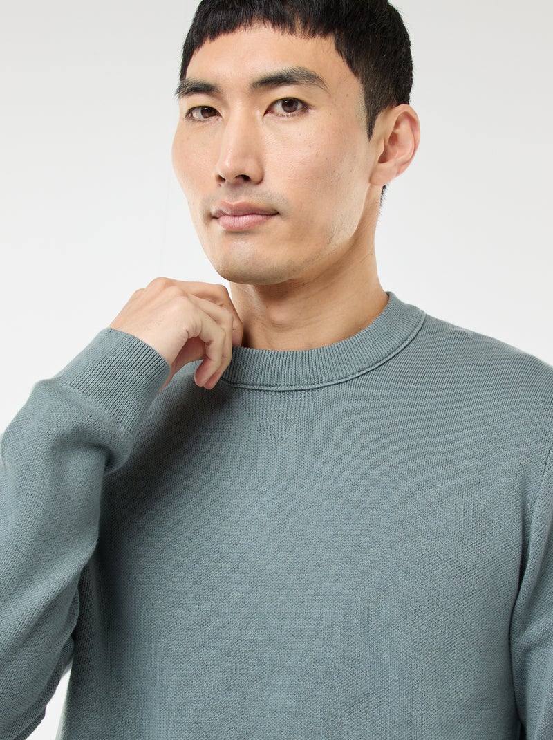 Pull col rond uni Bleu - Kiabi
