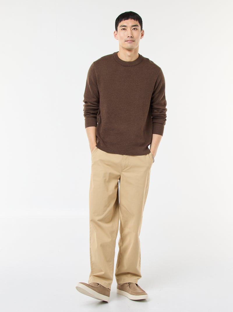 Pull col rond uni Marron - Kiabi