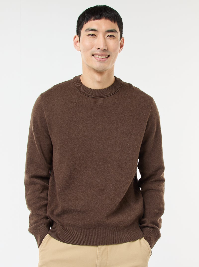 Pull col rond uni Marron - Kiabi