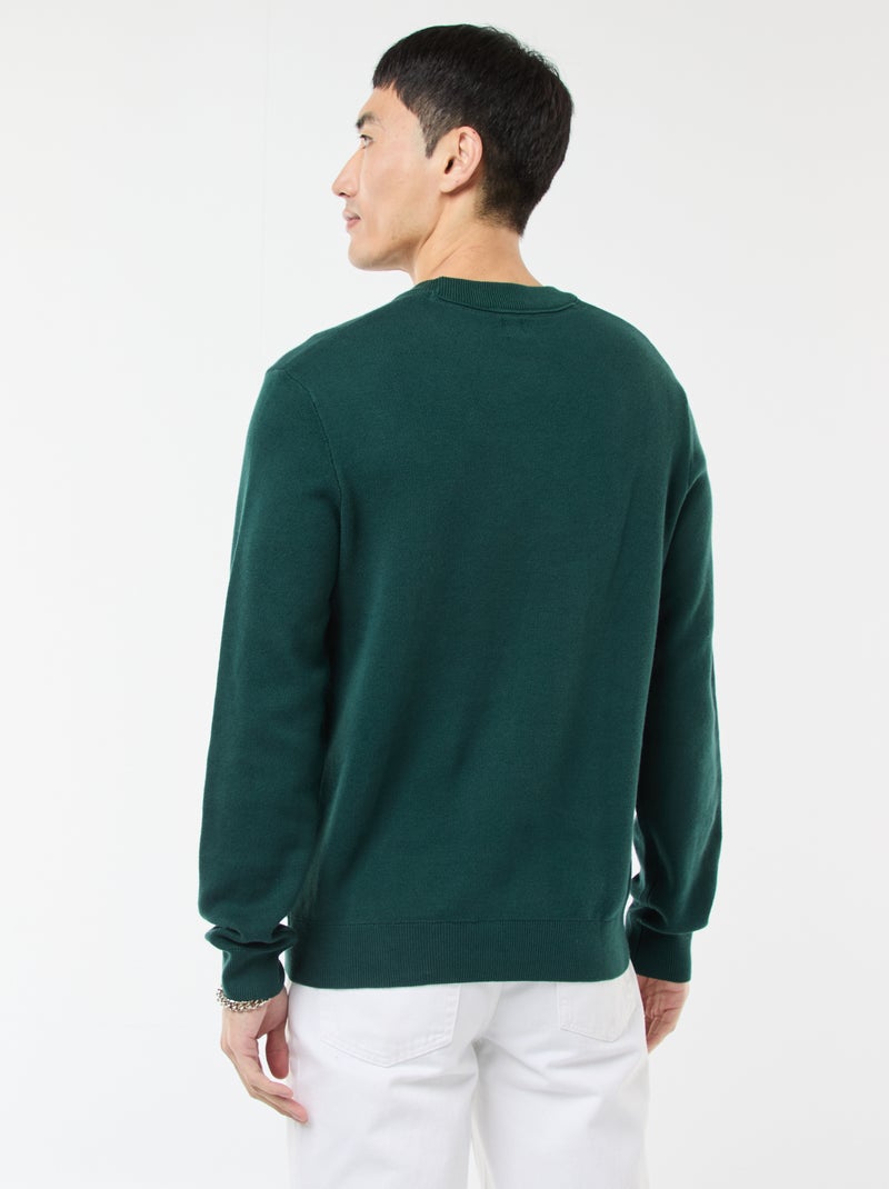 Pull col rond uni Vert - Kiabi