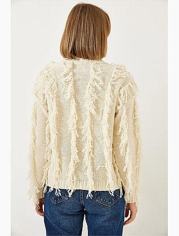Pull col roulé à franges lucci