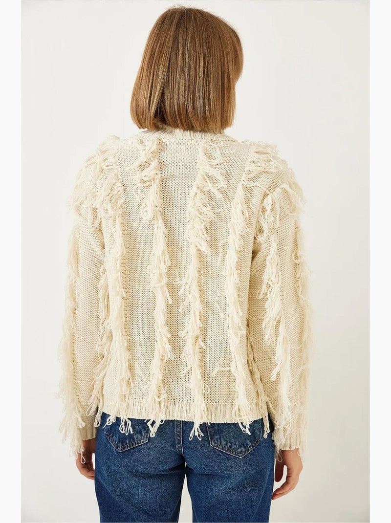 Pull col roulé à franges lucci Beige argile - Kiabi