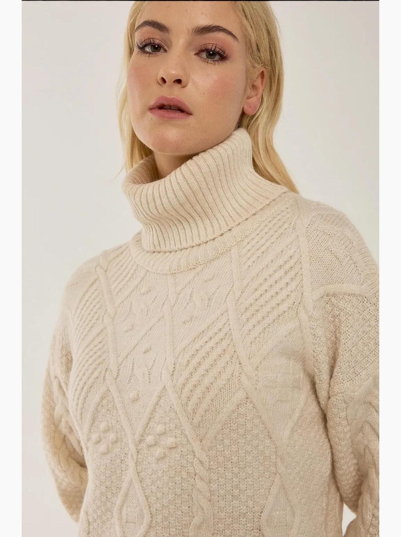 Pull col roulé à pompons hiccup Crème - Kiabi