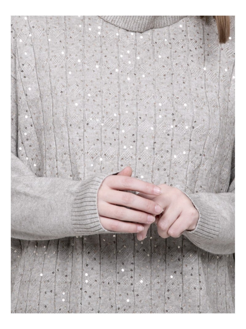 Pull col roulé à sequins KARLINE Beige - Kiabi