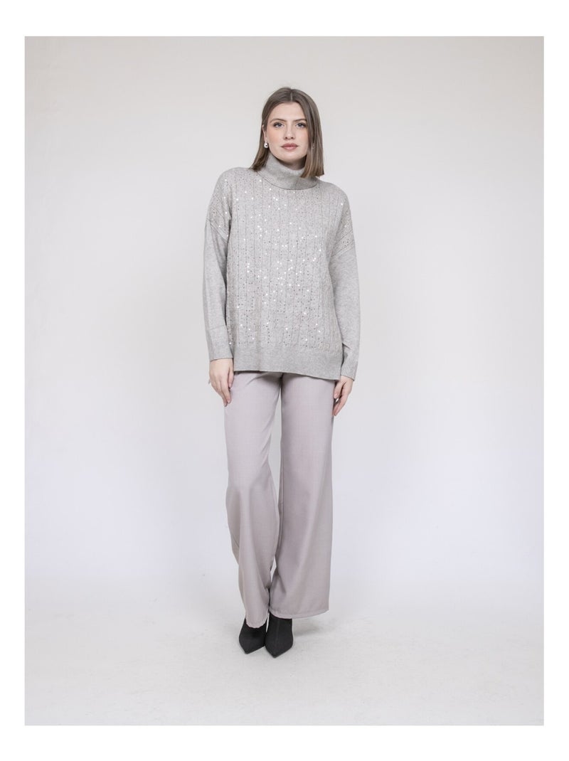 Pull col roulé à sequins KARLINE Beige - Kiabi