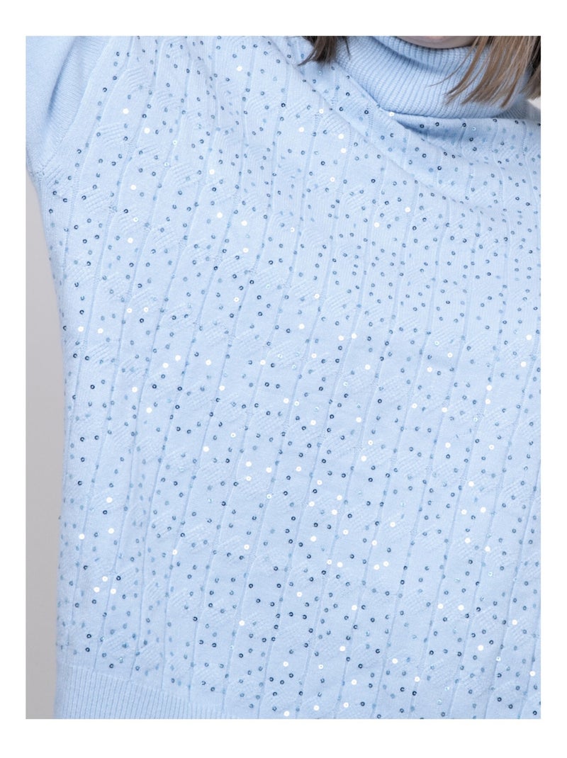Pull col roulé à sequins KARLINE Bleu ciel - Kiabi