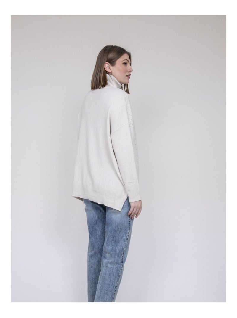 Pull col roulé à sequins KARLINE Ecru - Kiabi