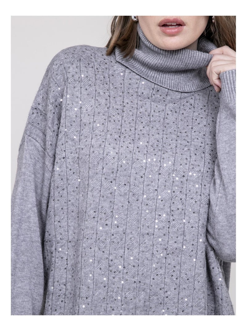 Pull col roulé à sequins KARLINE Gris - Kiabi