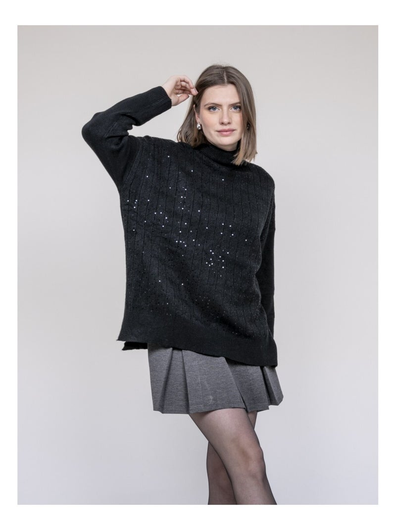 Pull col roulé à sequins KARLINE Noir - Kiabi