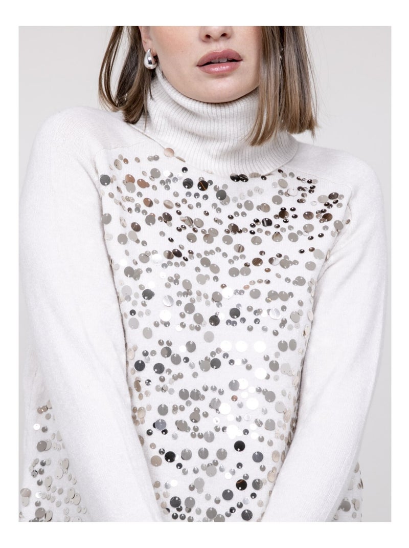 Pull col roulé à sequins KILISION Ecru - Kiabi