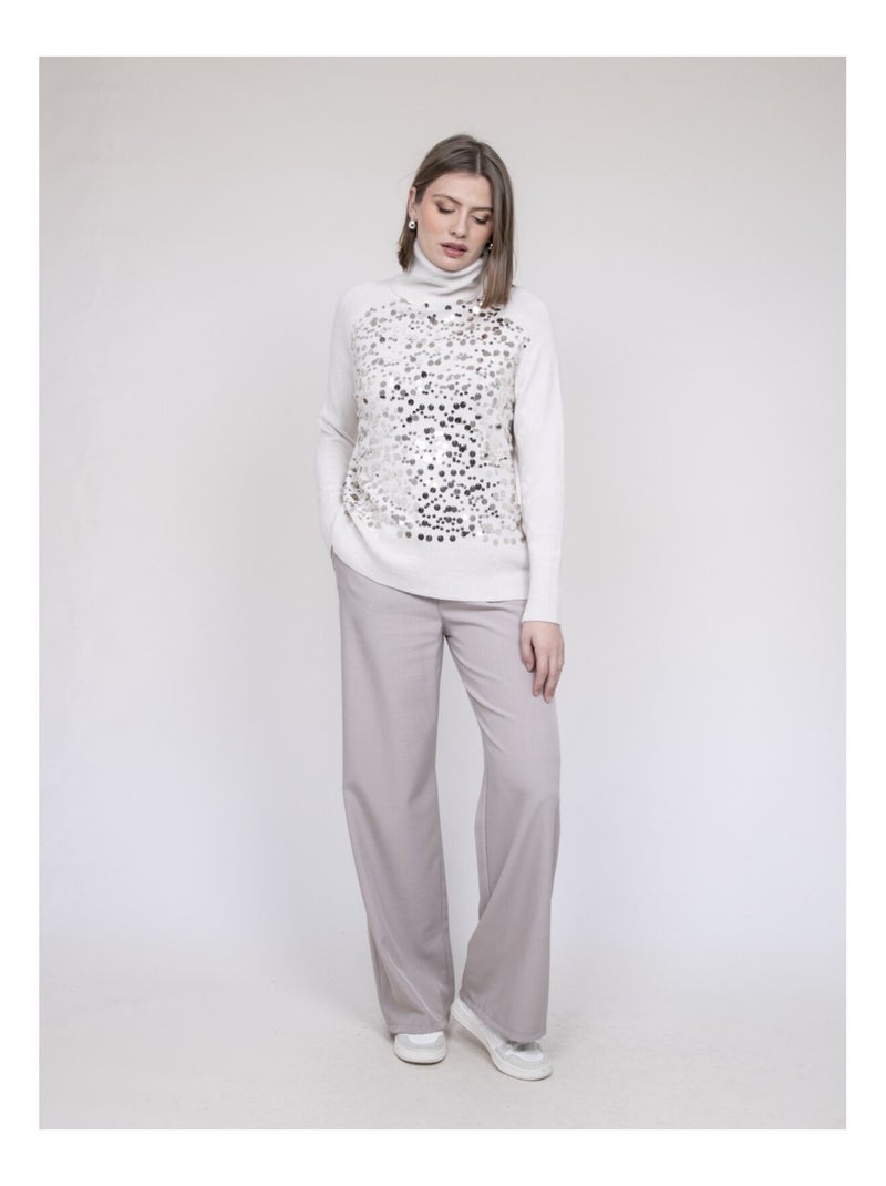 Pull col roulé à sequins KILISION Ecru - Kiabi