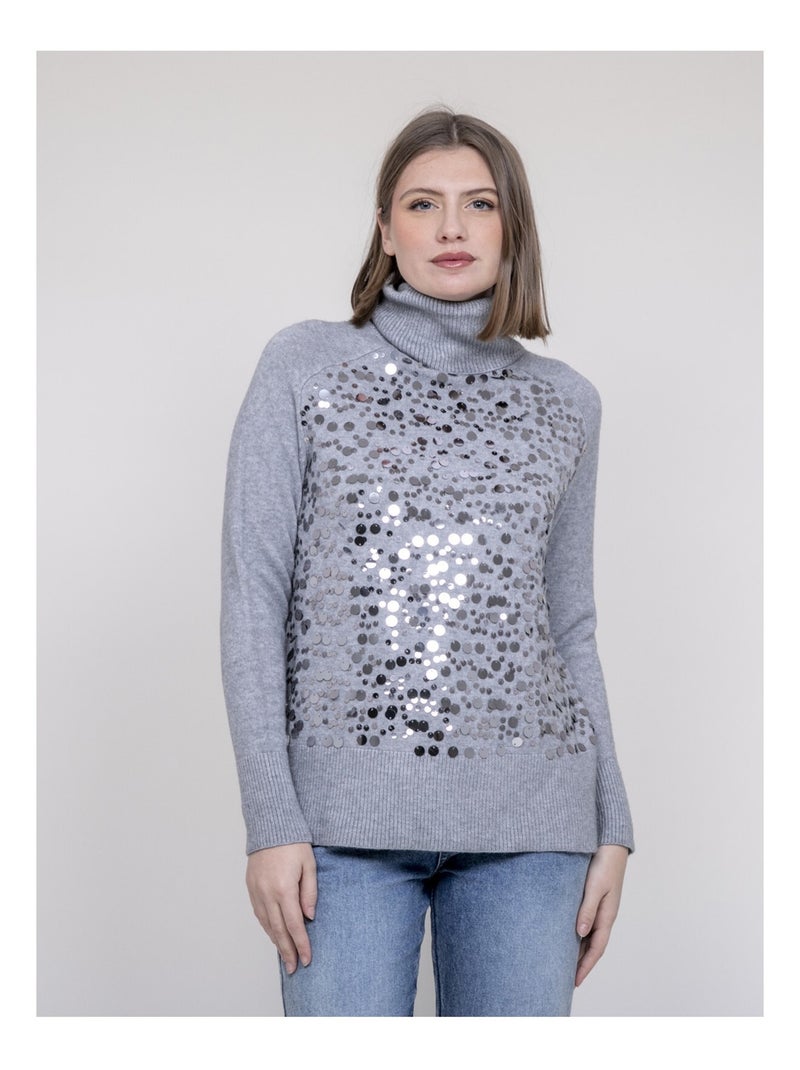 Pull col roulé à sequins KILISION Gris - Kiabi