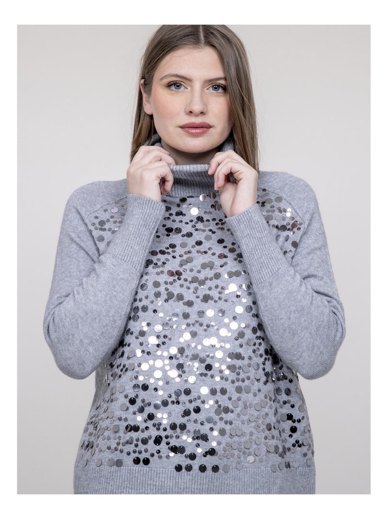 Pull col roulé à sequins KILISION Gris - Kiabi
