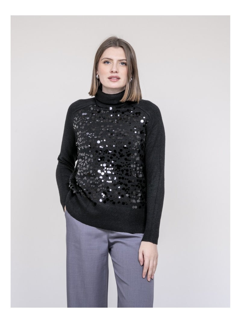 Pull col roulé à sequins KILISION Noir - Kiabi