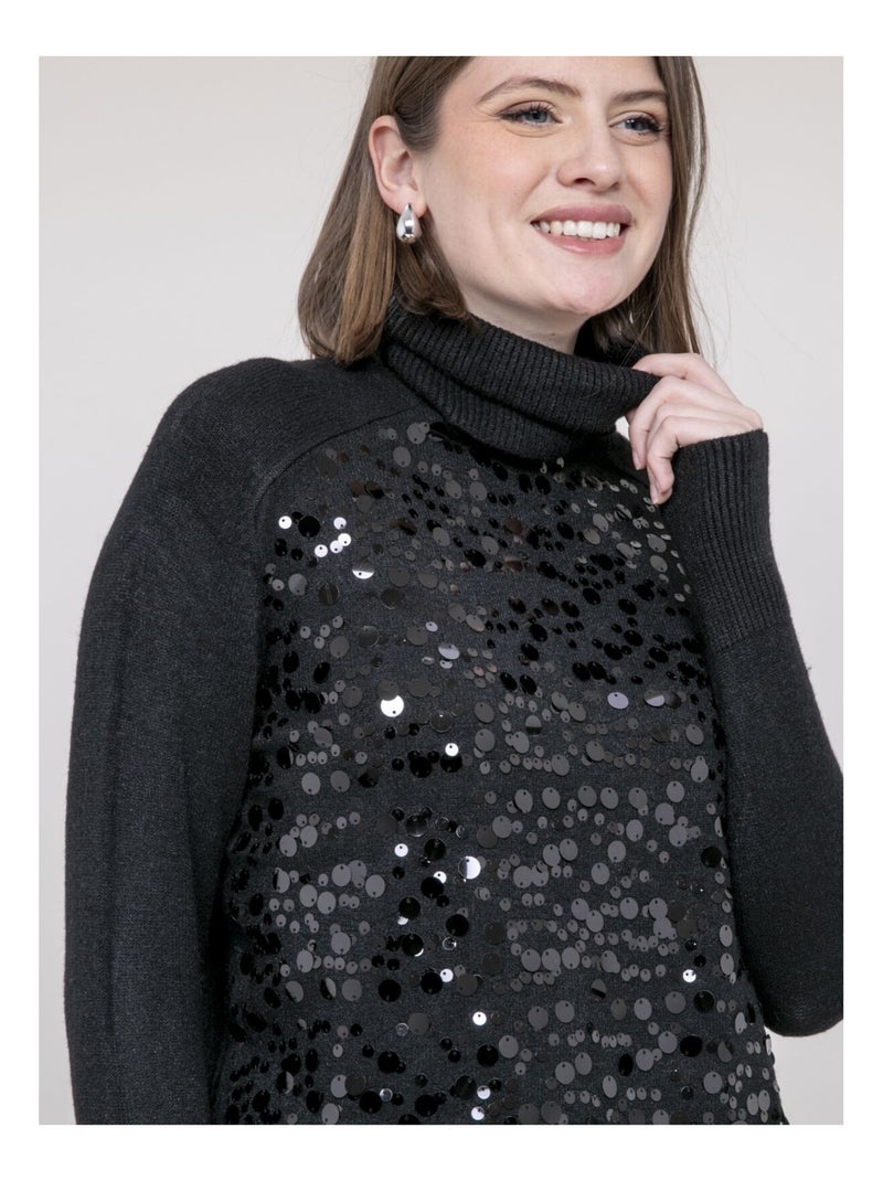 Pull col roulé à sequins KILISION Noir - Kiabi