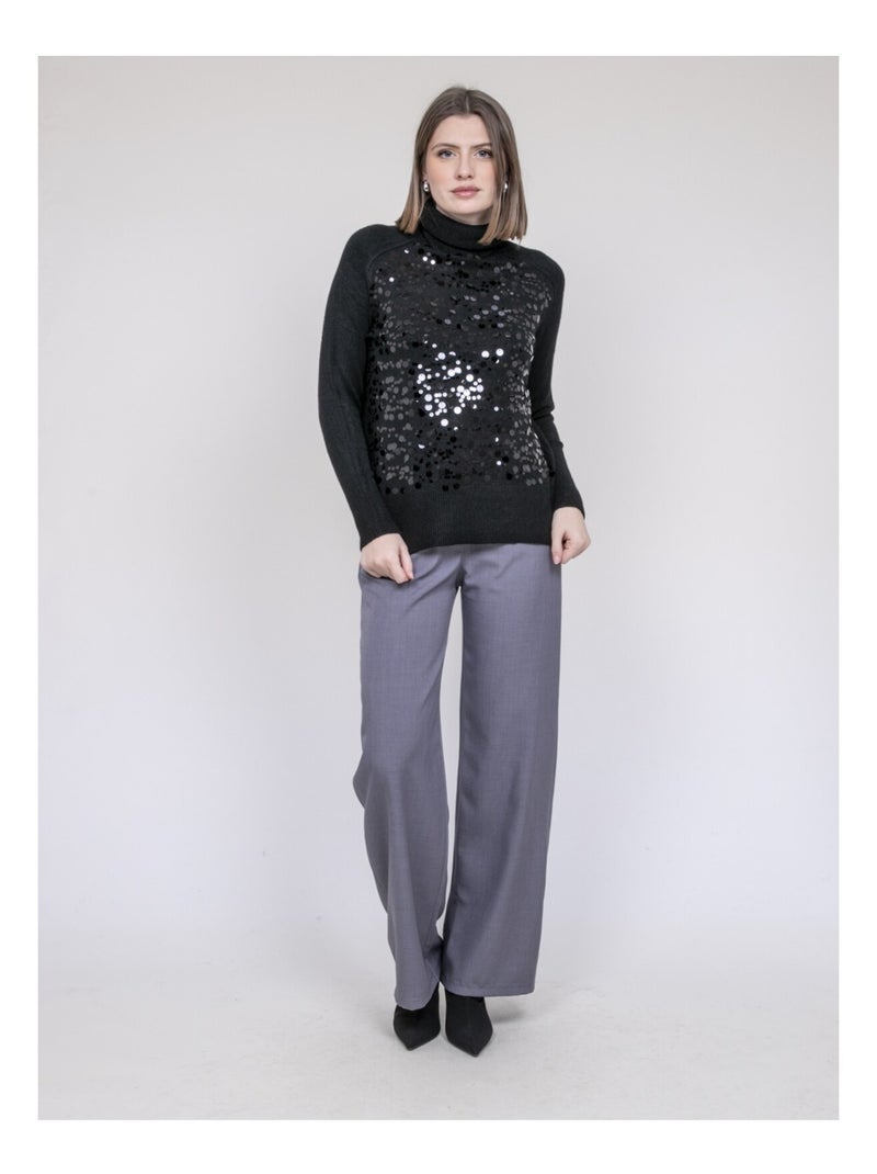 Pull col roulé à sequins KILISION Noir - Kiabi