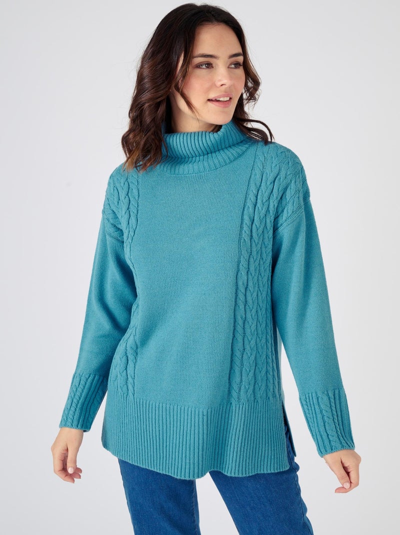Pull col roulé à torsades - Damart Bleu canard - Kiabi
