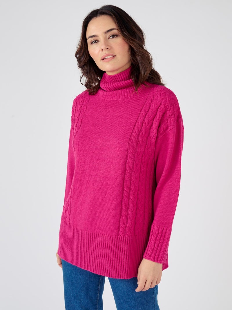 Pull col roulé à torsades - Damart Rouge cerise - Kiabi