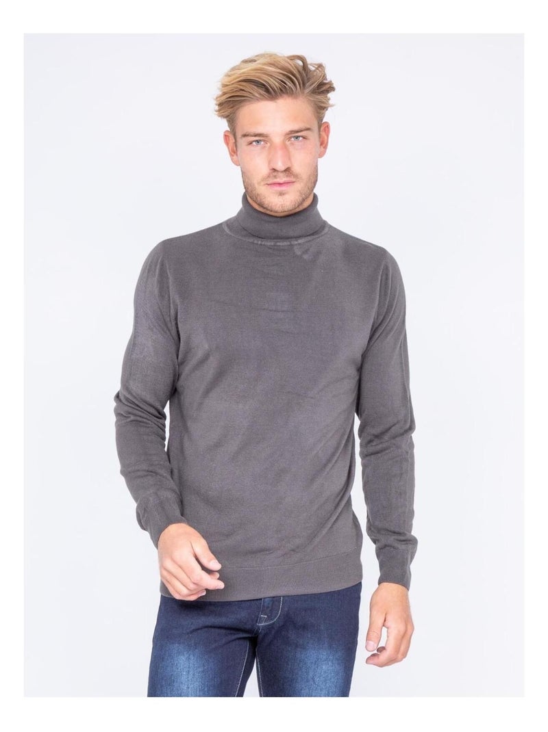 Pull col roulé aspect cachemire LOVOU gris anthracite - Kiabi
