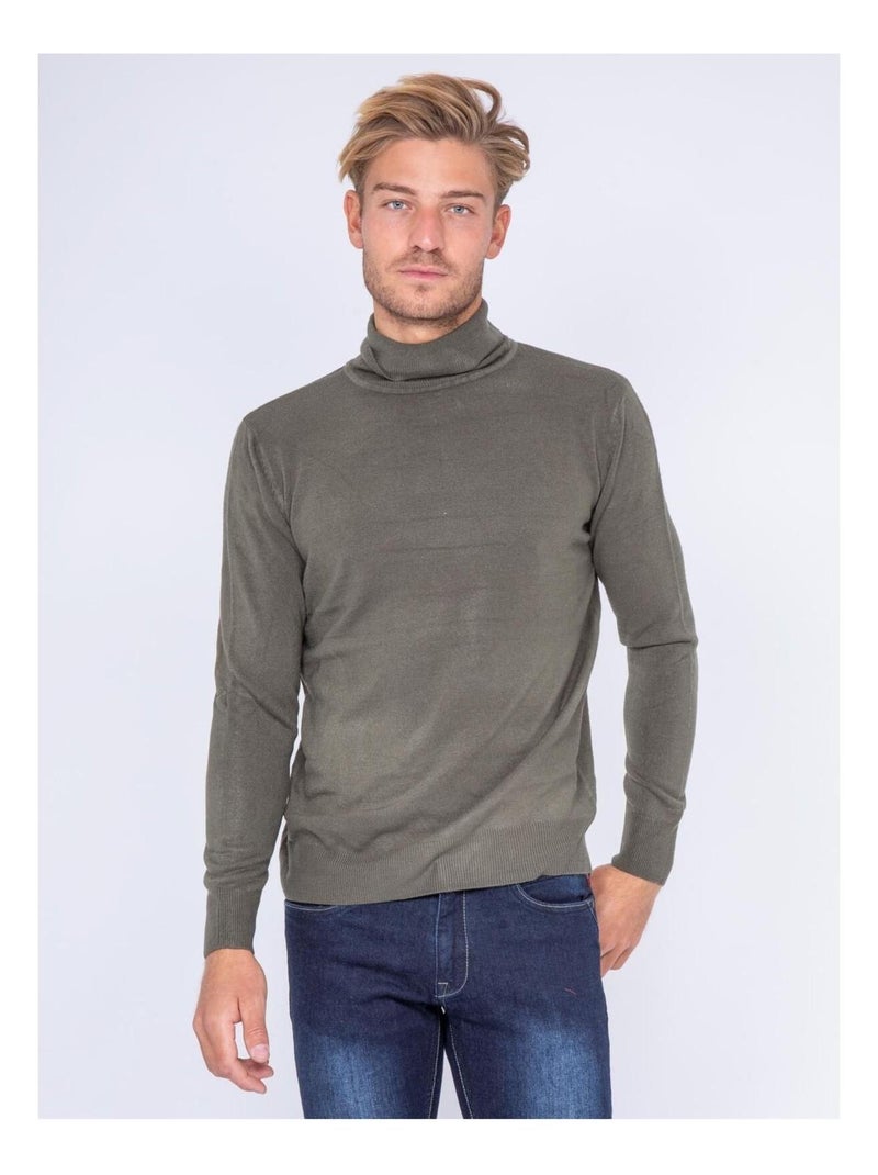 Pull col roulé aspect cachemire LOVOU Kaki - Kiabi