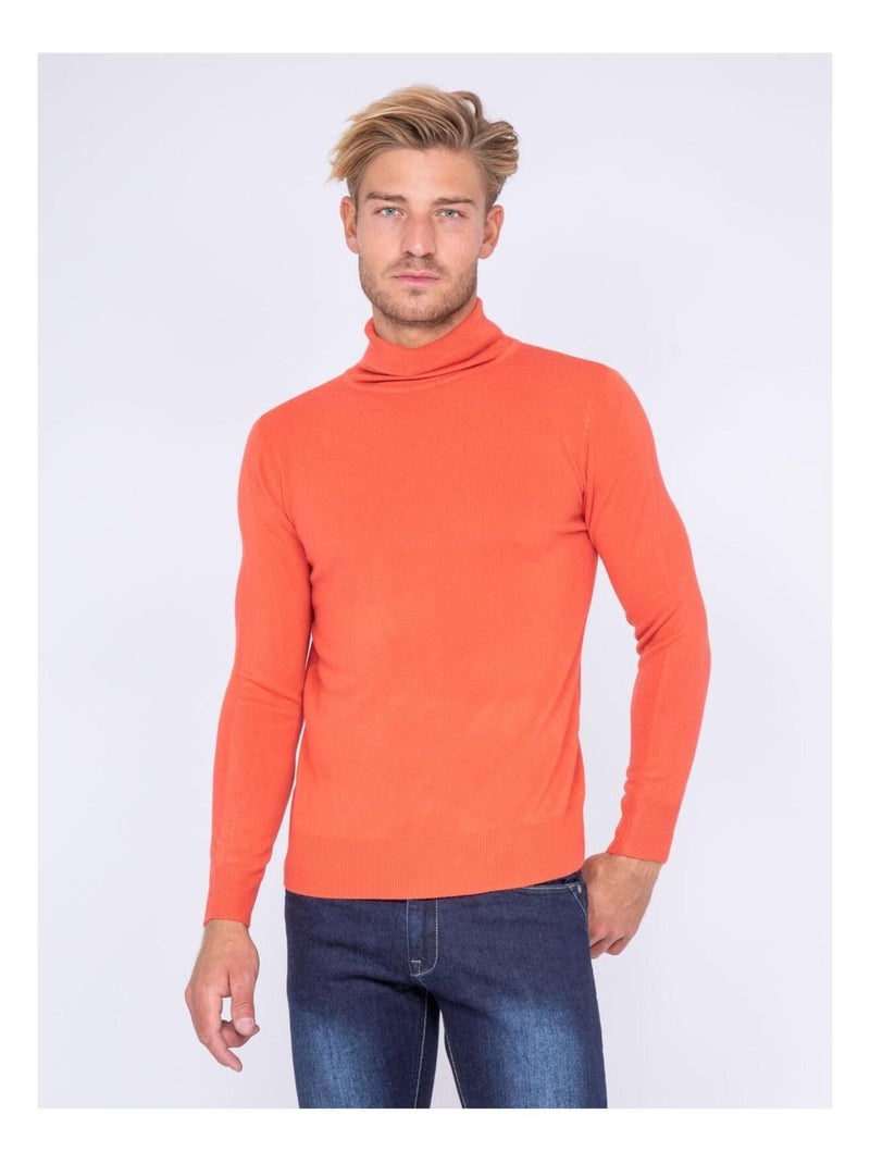 Pull col roulé aspect cachemire LOVOU Orange corail - Kiabi