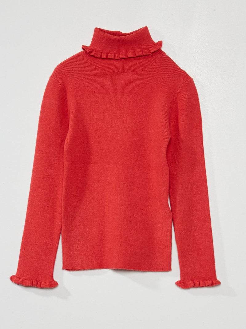 Pull col roulé avec froufrous rouge - Kiabi