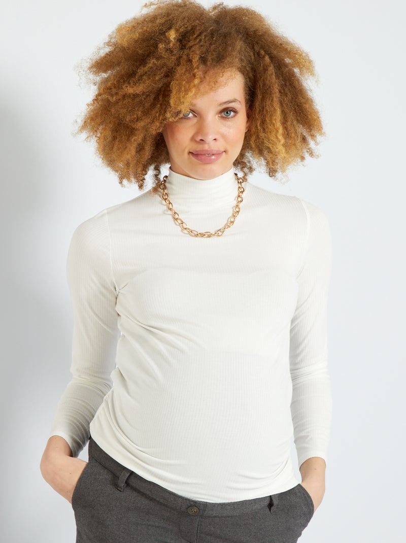 Pull col roulé blanc cassé - Kiabi