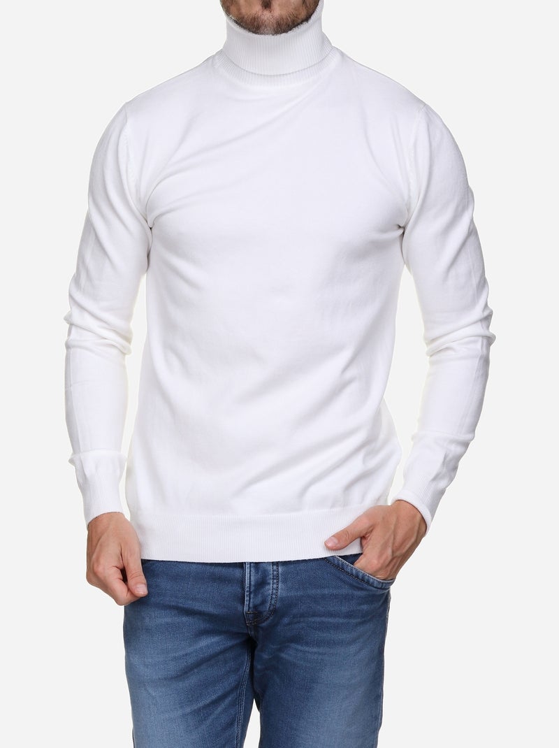 Pull col roulé - Blanc - Homme - 19.90€ - Kiabi