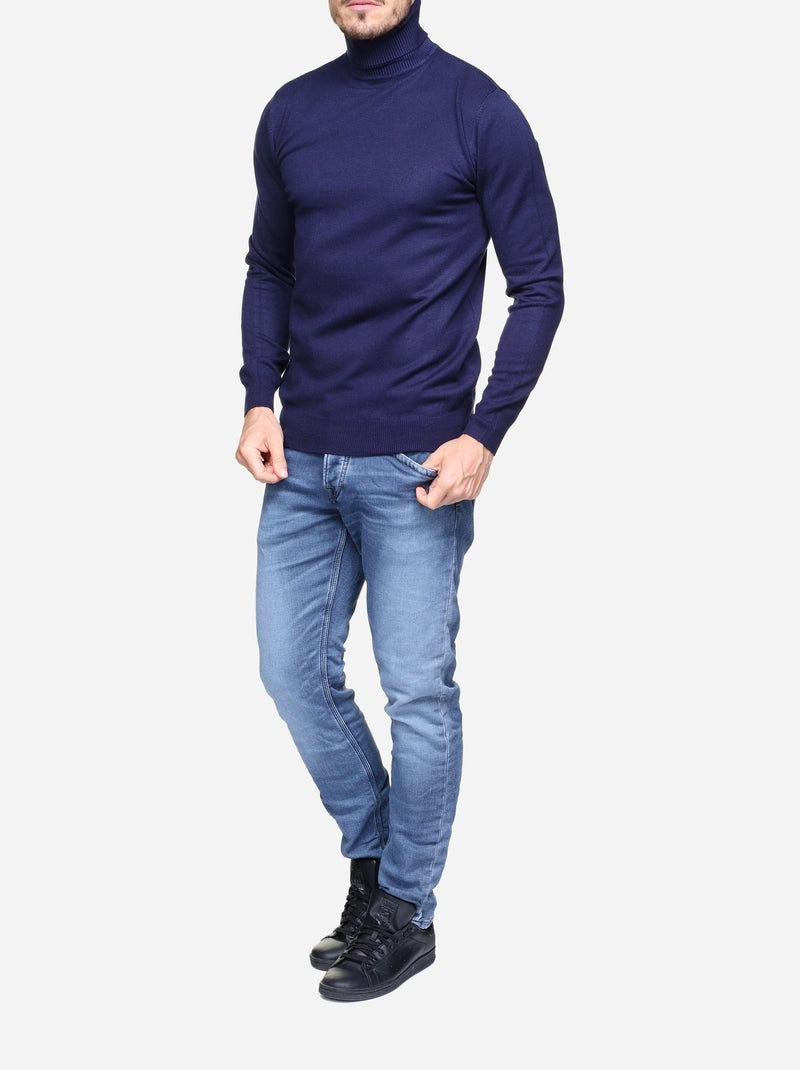 Pull col roulé Bleu - Kiabi