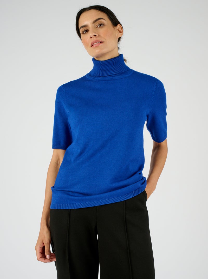 Pull col roulé côtelé maille fluide - Damart Bleu - Kiabi