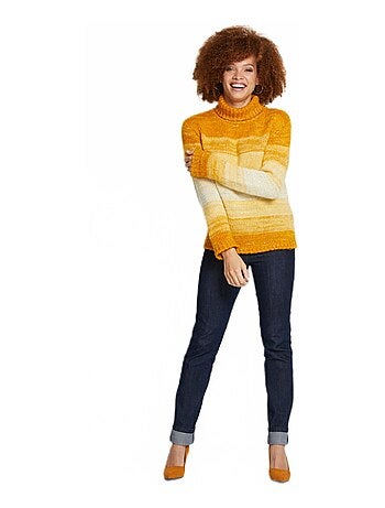 Pull col roulé effet rayures en camaïeu